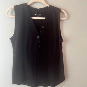 LOFT Black Sleeveless Buttoned Tank Top